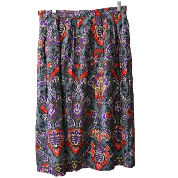 Vintage Midi Skirt Adam Yves Colorful Floral Gray Skirt 18 - Picture 1 of 11